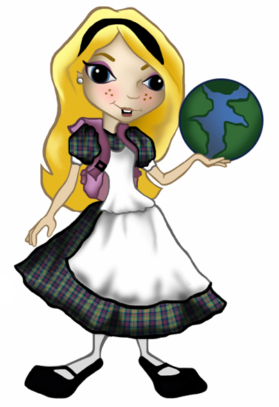 Alice holding a globe